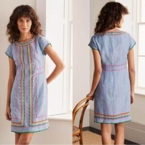 Boden Linen shift Dress with Multicolor Embroidery